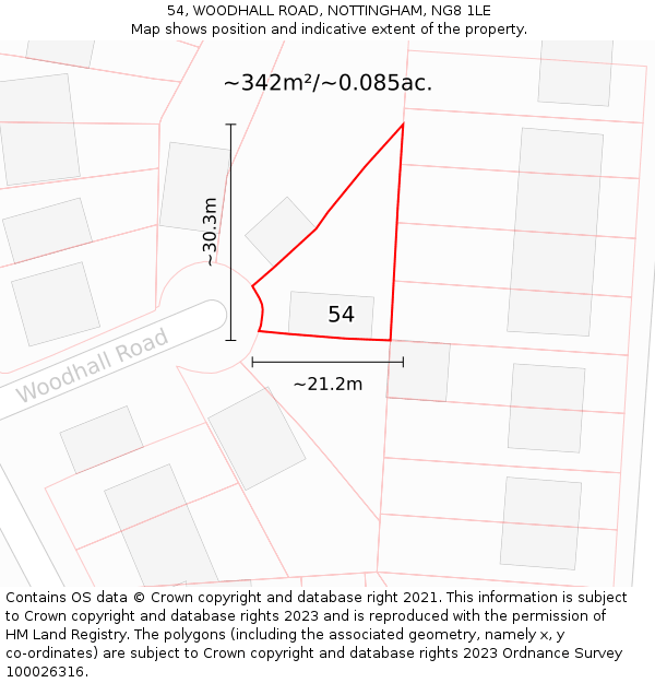 54, WOODHALL ROAD, NOTTINGHAM, NG8 1LE: Plot and title map