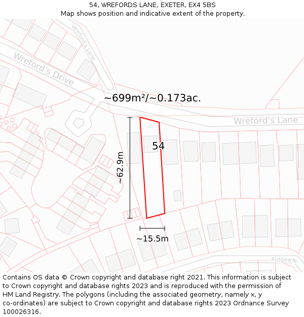 54, WREFORDS LANE, EXETER, EX4 5BS: Plot and title map