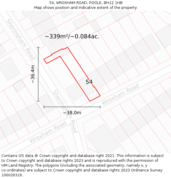 54, WROXHAM ROAD, POOLE, BH12 1HB: Plot and title map
