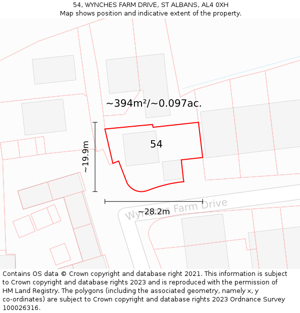 54, WYNCHES FARM DRIVE, ST ALBANS, AL4 0XH: Plot and title map