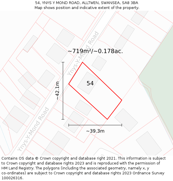 54, YNYS Y MOND ROAD, ALLTWEN, SWANSEA, SA8 3BA: Plot and title map