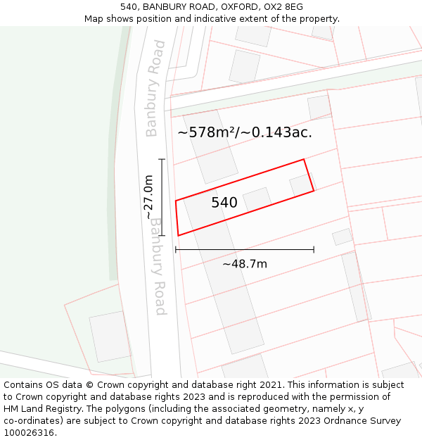 540, BANBURY ROAD, OXFORD, OX2 8EG: Plot and title map