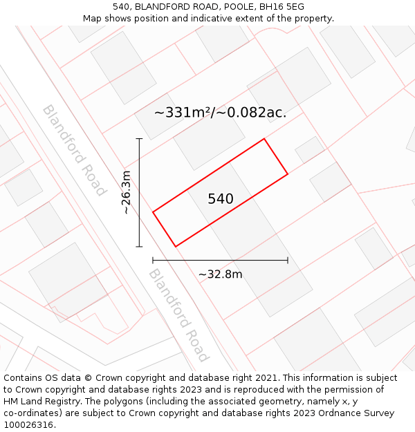 540, BLANDFORD ROAD, POOLE, BH16 5EG: Plot and title map