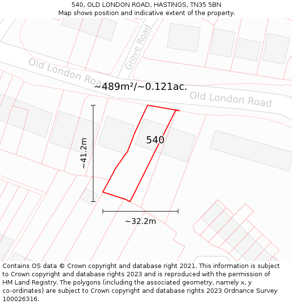 540, OLD LONDON ROAD, HASTINGS, TN35 5BN: Plot and title map