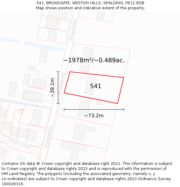 541, BROADGATE, WESTON HILLS, SPALDING, PE12 6DB: Plot and title map