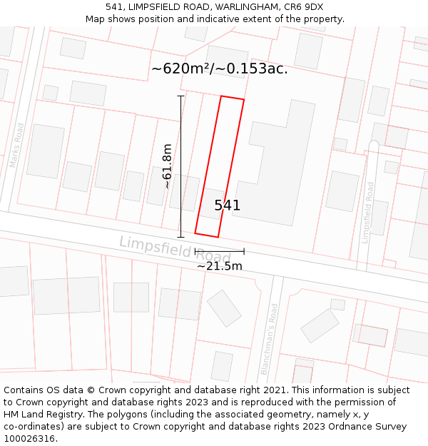 541, LIMPSFIELD ROAD, WARLINGHAM, CR6 9DX: Plot and title map