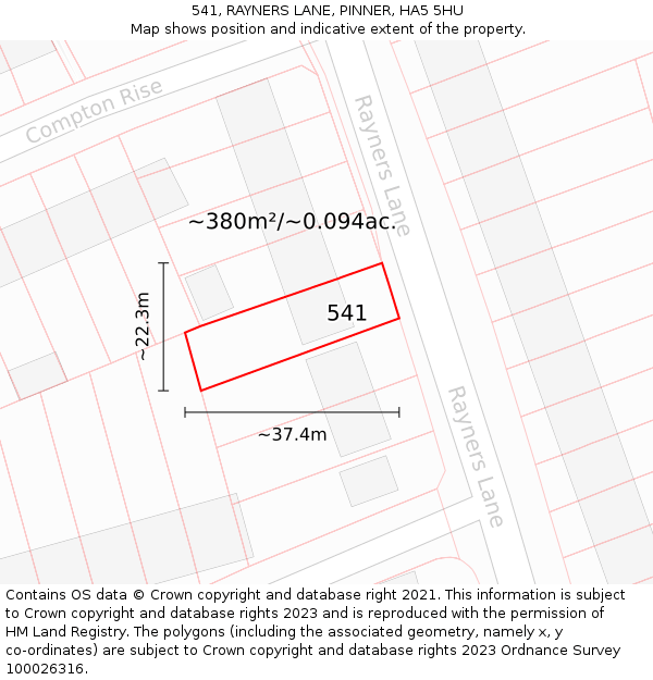 541, RAYNERS LANE, PINNER, HA5 5HU: Plot and title map