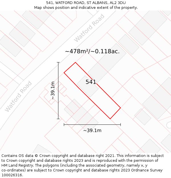 541, WATFORD ROAD, ST ALBANS, AL2 3DU: Plot and title map