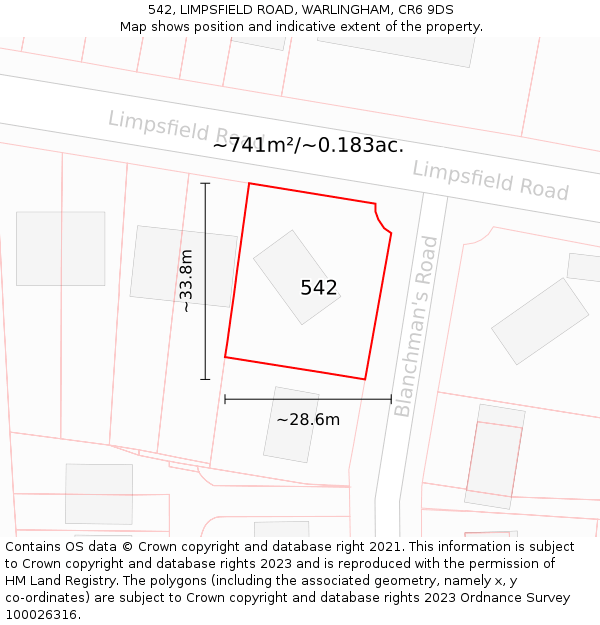 542, LIMPSFIELD ROAD, WARLINGHAM, CR6 9DS: Plot and title map