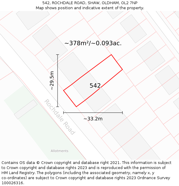 542, ROCHDALE ROAD, SHAW, OLDHAM, OL2 7NP: Plot and title map