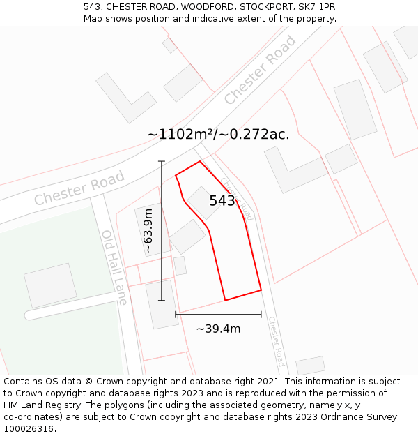 543, CHESTER ROAD, WOODFORD, STOCKPORT, SK7 1PR: Plot and title map