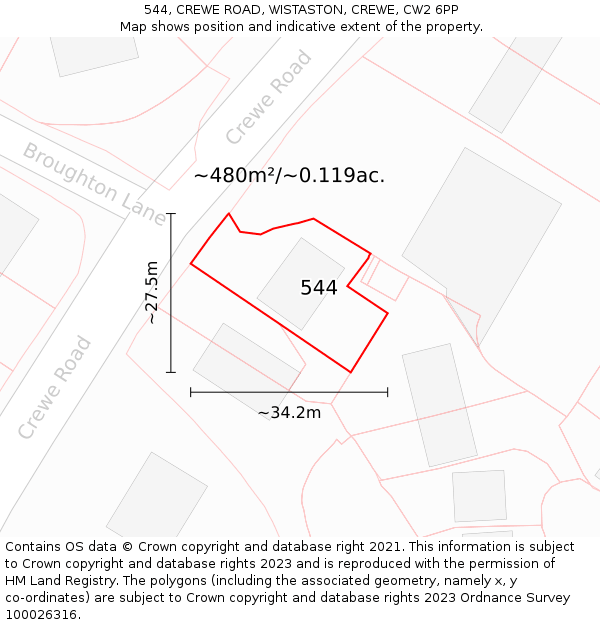 544, CREWE ROAD, WISTASTON, CREWE, CW2 6PP: Plot and title map