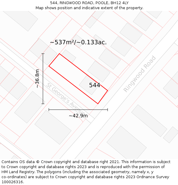 544, RINGWOOD ROAD, POOLE, BH12 4LY: Plot and title map