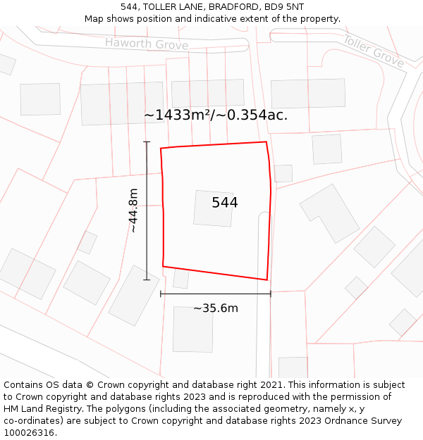 544, TOLLER LANE, BRADFORD, BD9 5NT: Plot and title map