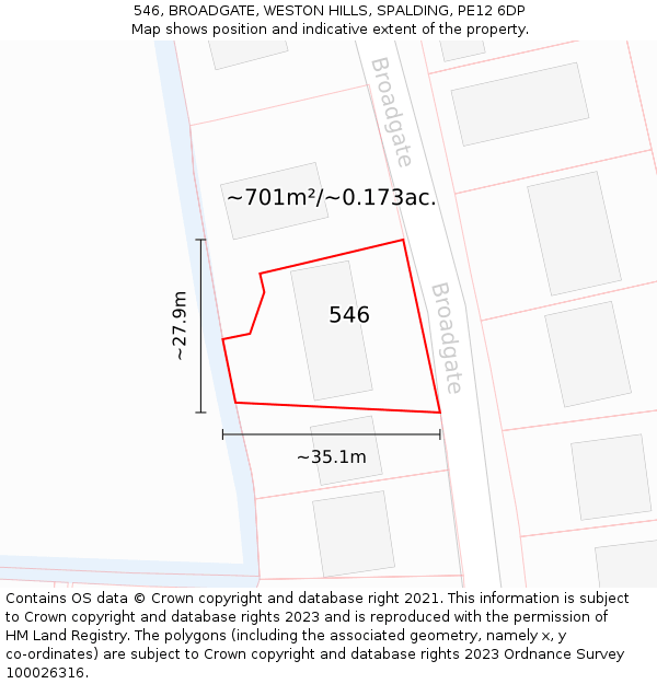 546, BROADGATE, WESTON HILLS, SPALDING, PE12 6DP: Plot and title map