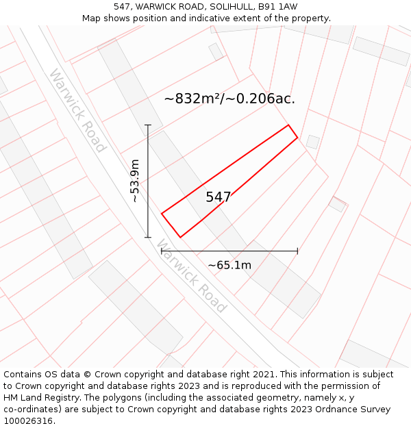 547, WARWICK ROAD, SOLIHULL, B91 1AW: Plot and title map