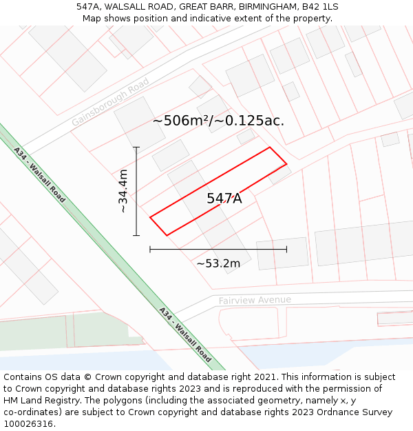 547A, WALSALL ROAD, GREAT BARR, BIRMINGHAM, B42 1LS: Plot and title map