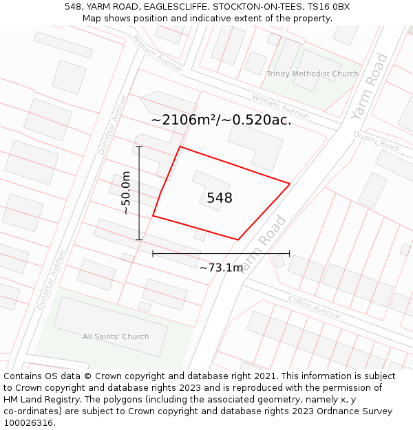 548, YARM ROAD, EAGLESCLIFFE, STOCKTON-ON-TEES, TS16 0BX: Plot and title map