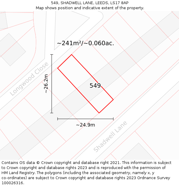 549, SHADWELL LANE, LEEDS, LS17 8AP: Plot and title map