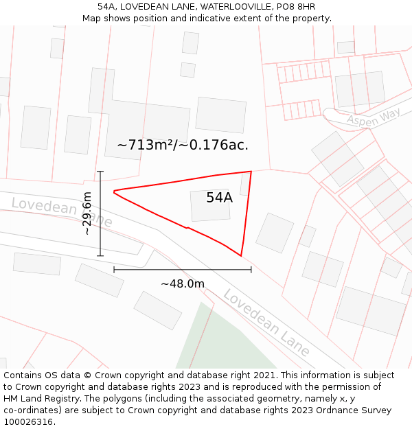 54A, LOVEDEAN LANE, WATERLOOVILLE, PO8 8HR: Plot and title map