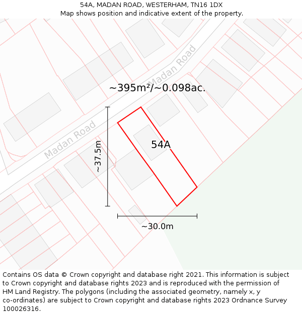 54A, MADAN ROAD, WESTERHAM, TN16 1DX: Plot and title map