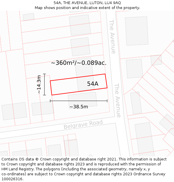 54A, THE AVENUE, LUTON, LU4 9AQ: Plot and title map