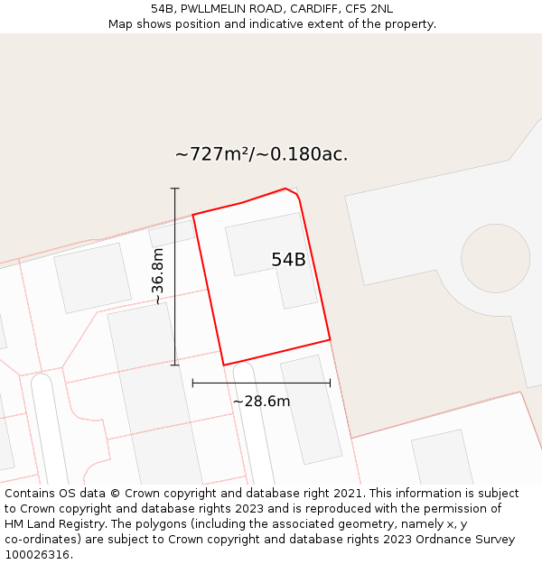 54B, PWLLMELIN ROAD, CARDIFF, CF5 2NL: Plot and title map