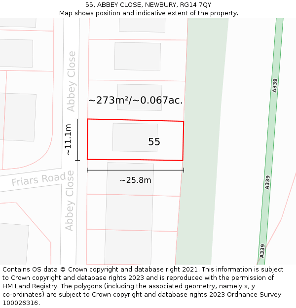 55, ABBEY CLOSE, NEWBURY, RG14 7QY: Plot and title map