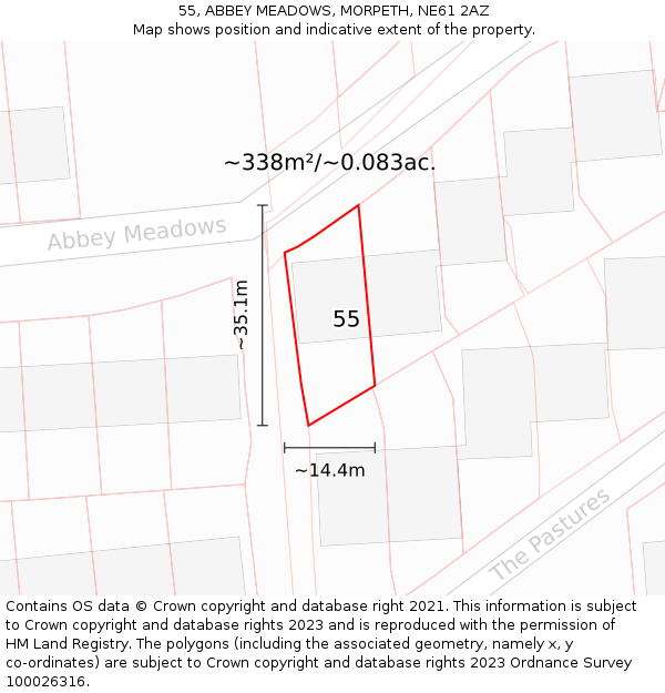 55, ABBEY MEADOWS, MORPETH, NE61 2AZ: Plot and title map