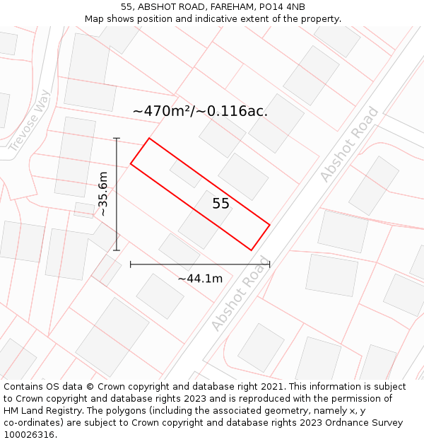 55, ABSHOT ROAD, FAREHAM, PO14 4NB: Plot and title map