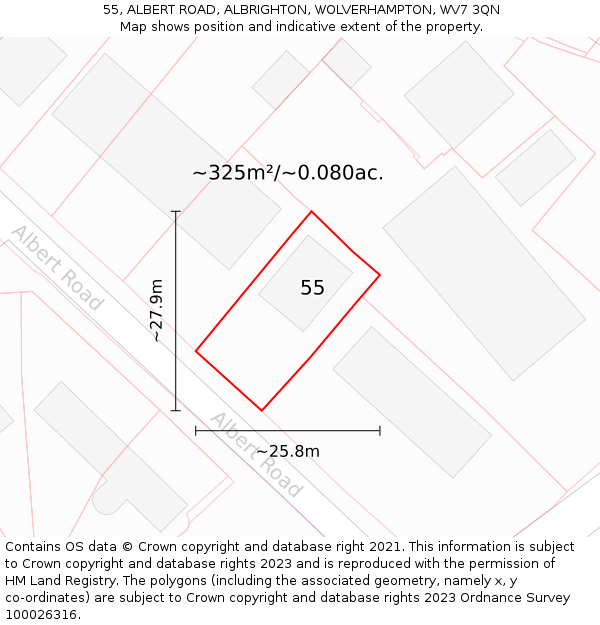 55, ALBERT ROAD, ALBRIGHTON, WOLVERHAMPTON, WV7 3QN: Plot and title map