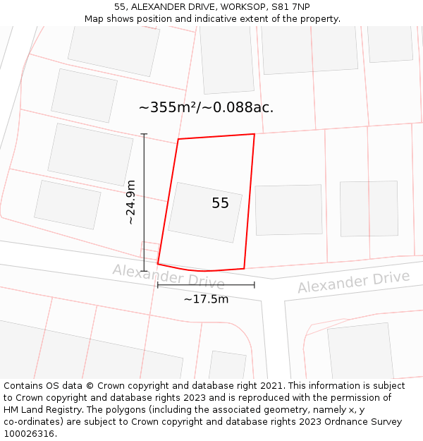 55, ALEXANDER DRIVE, WORKSOP, S81 7NP: Plot and title map