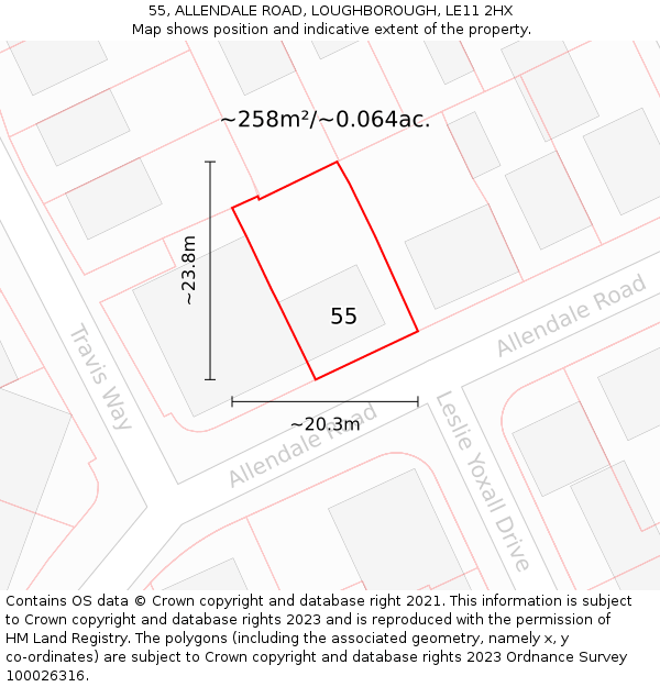55, ALLENDALE ROAD, LOUGHBOROUGH, LE11 2HX: Plot and title map
