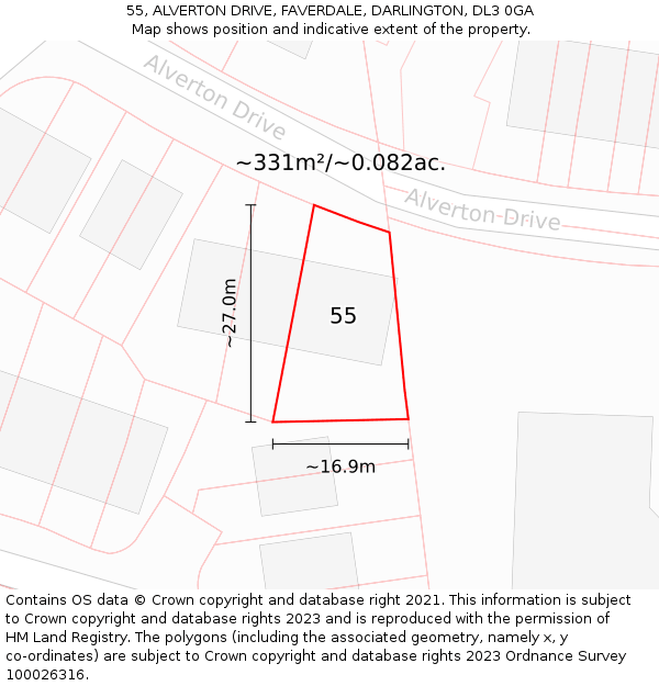 55, ALVERTON DRIVE, FAVERDALE, DARLINGTON, DL3 0GA: Plot and title map