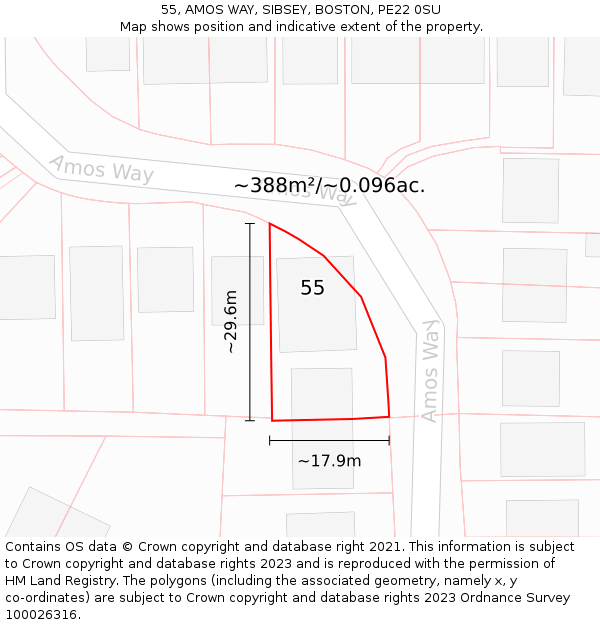 55, AMOS WAY, SIBSEY, BOSTON, PE22 0SU: Plot and title map