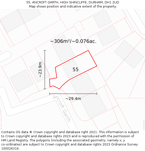 55, ANCROFT GARTH, HIGH SHINCLIFFE, DURHAM, DH1 2UD: Plot and title map