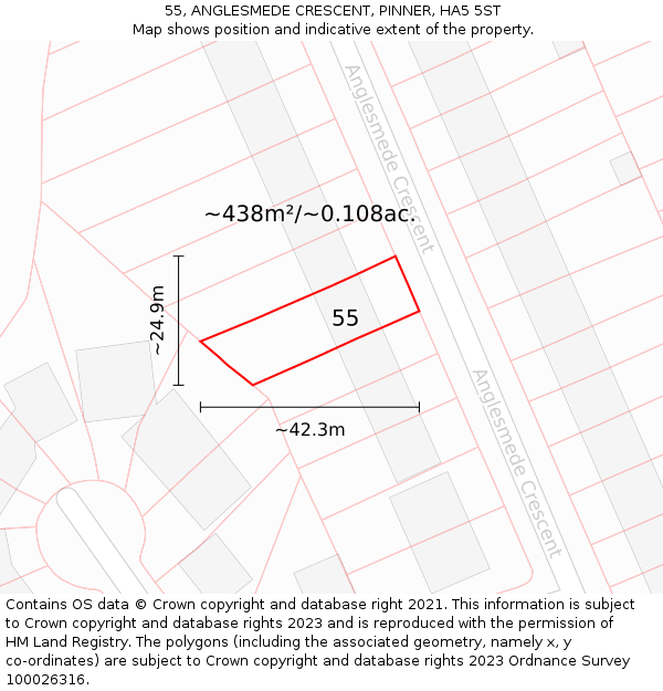 55, ANGLESMEDE CRESCENT, PINNER, HA5 5ST: Plot and title map