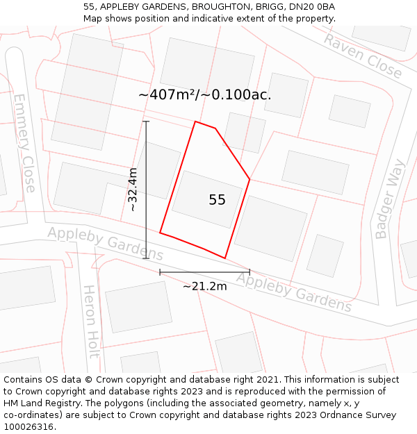 55, APPLEBY GARDENS, BROUGHTON, BRIGG, DN20 0BA: Plot and title map