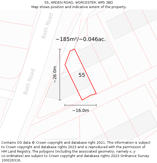 55, ARDEN ROAD, WORCESTER, WR5 3BD: Plot and title map