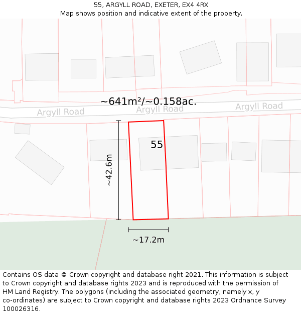 55, ARGYLL ROAD, EXETER, EX4 4RX: Plot and title map