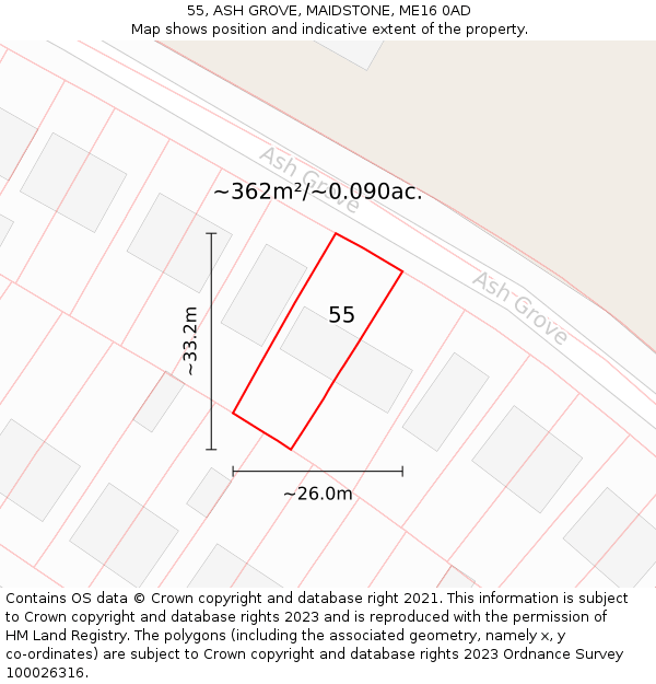 55, ASH GROVE, MAIDSTONE, ME16 0AD: Plot and title map