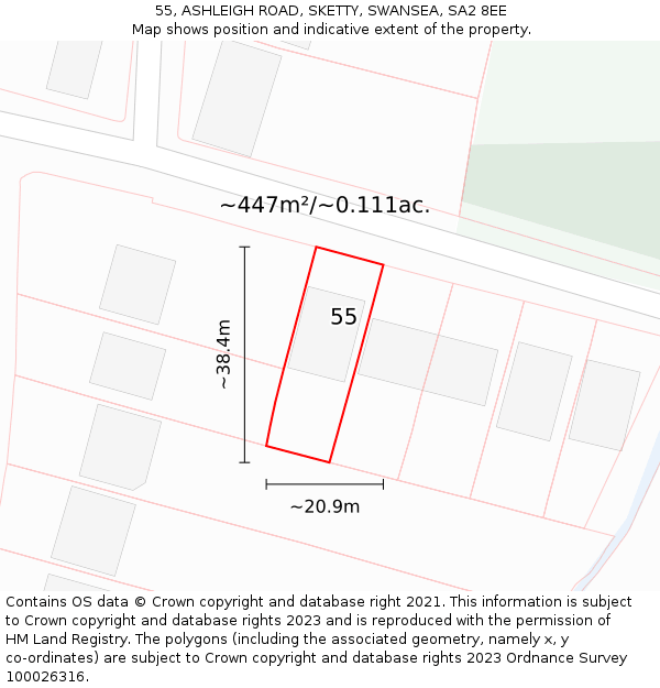 55, ASHLEIGH ROAD, SKETTY, SWANSEA, SA2 8EE: Plot and title map