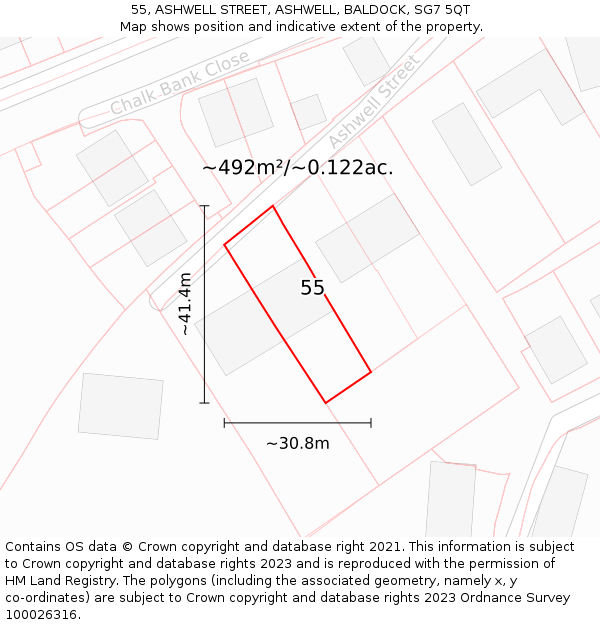 55, ASHWELL STREET, ASHWELL, BALDOCK, SG7 5QT: Plot and title map