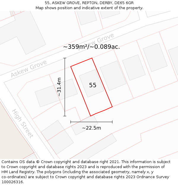 55, ASKEW GROVE, REPTON, DERBY, DE65 6GR: Plot and title map