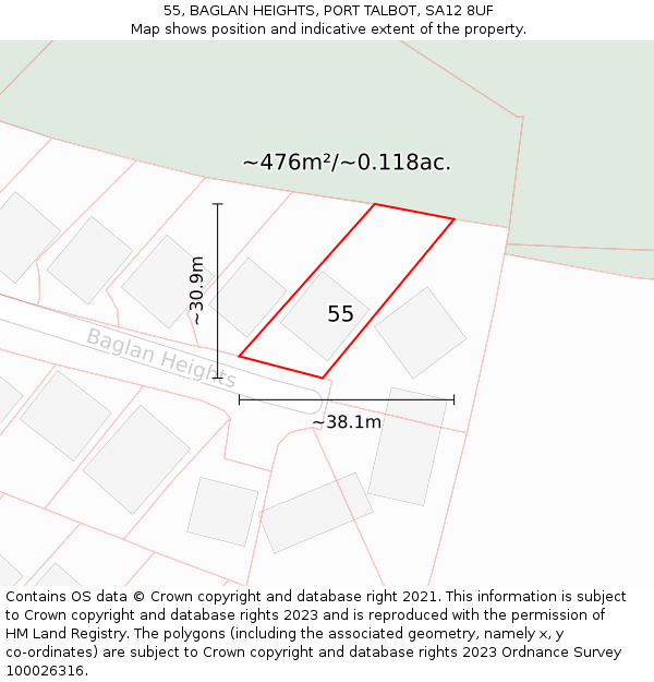 55, BAGLAN HEIGHTS, PORT TALBOT, SA12 8UF: Plot and title map