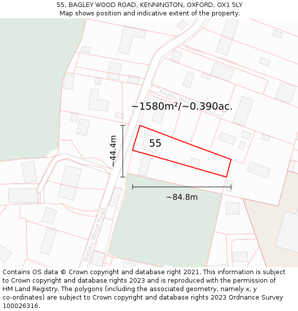 55, BAGLEY WOOD ROAD, KENNINGTON, OXFORD, OX1 5LY: Plot and title map