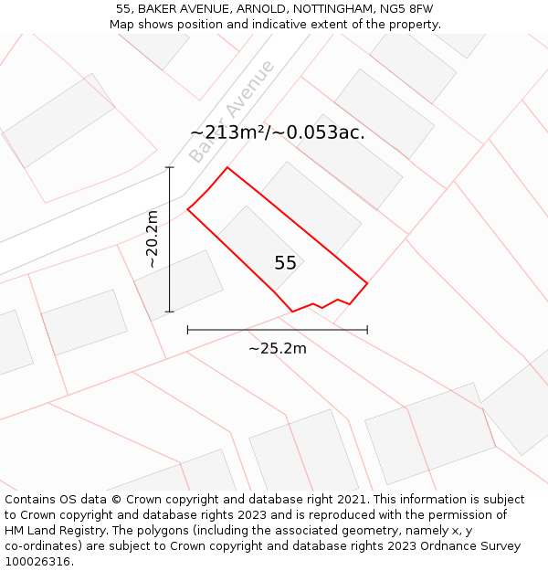 55, BAKER AVENUE, ARNOLD, NOTTINGHAM, NG5 8FW: Plot and title map