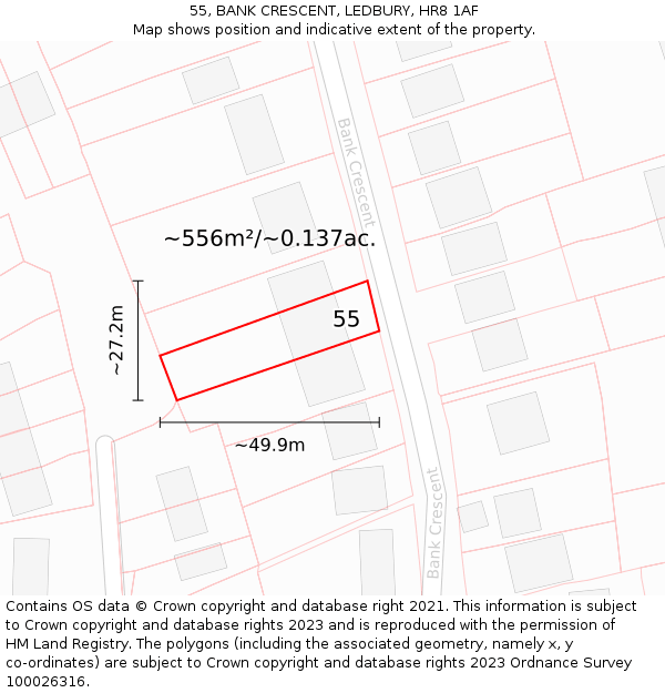 55, BANK CRESCENT, LEDBURY, HR8 1AF: Plot and title map