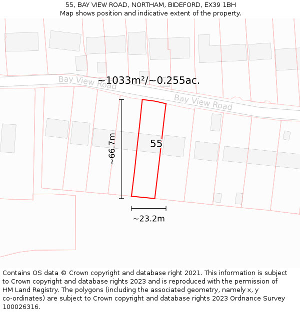 55, BAY VIEW ROAD, NORTHAM, BIDEFORD, EX39 1BH: Plot and title map