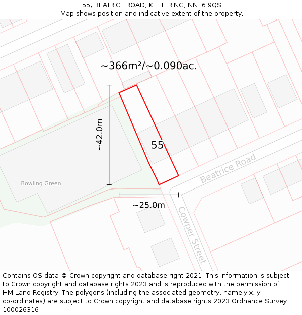 55, BEATRICE ROAD, KETTERING, NN16 9QS: Plot and title map